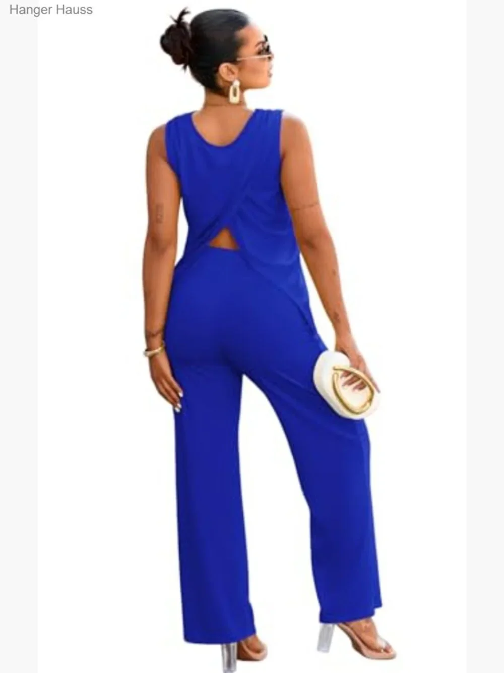 Women's 2 Piece Lounge Set Sleeveless Matching Outfits Wide Leg Pants with
